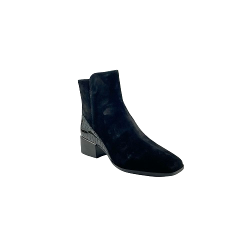Django and Juliette Donaldsy Patent Black Suede Ankle Boot