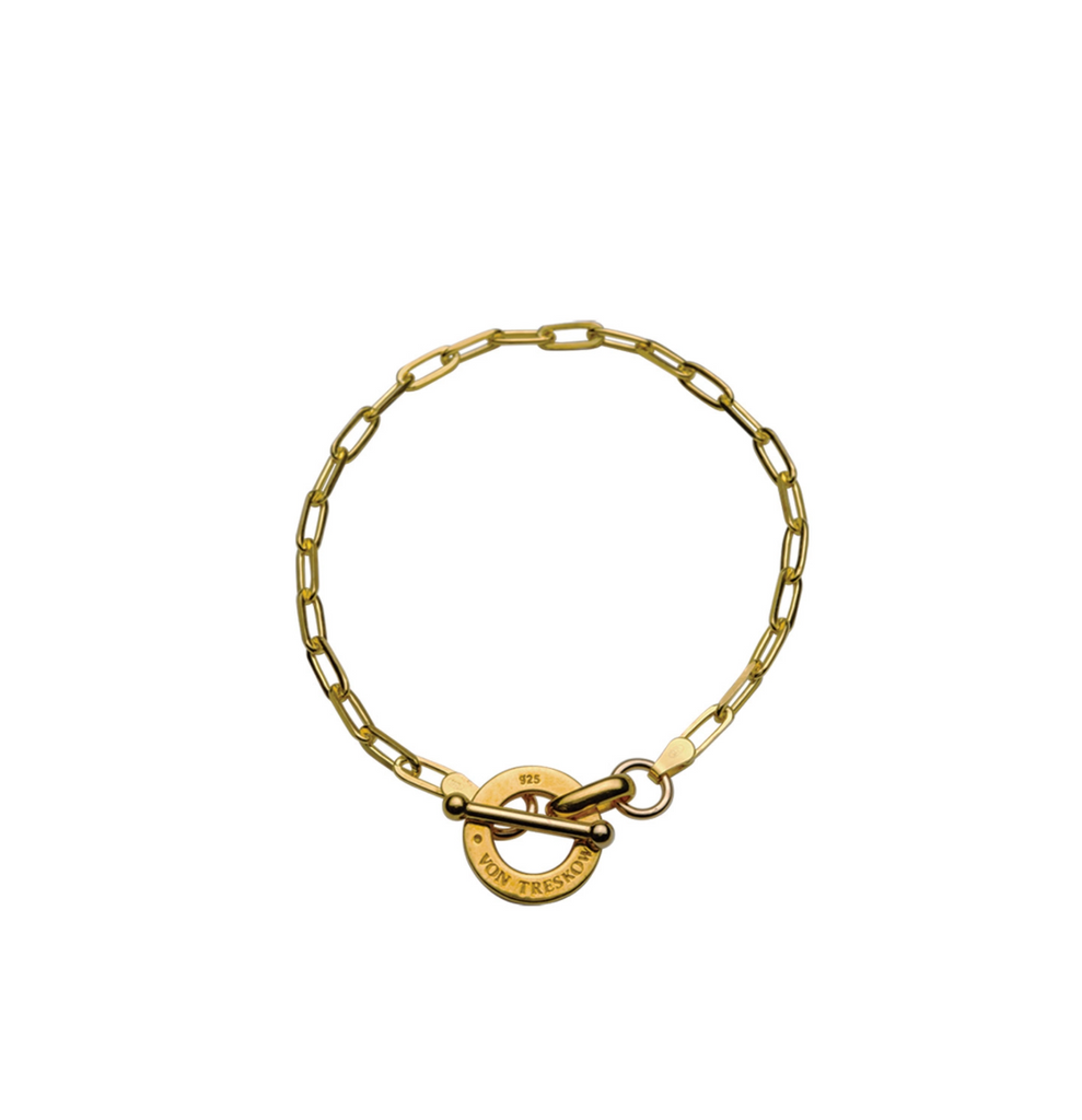 Von Treskow Fine Clip Chain Bracelet With VT Disc Yellow Gold