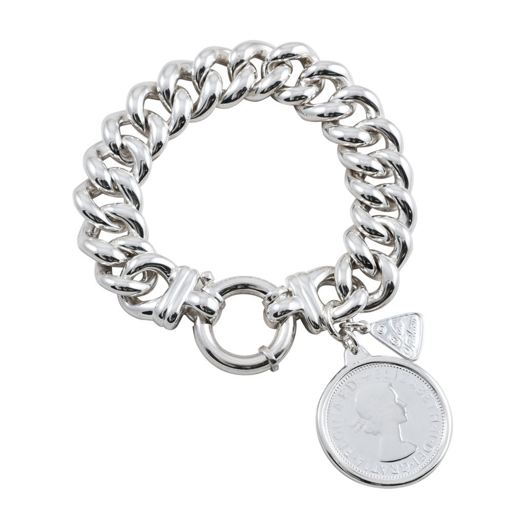 Von Treskow Silver Medium Mama Bolt Bracelet With Florin Silver